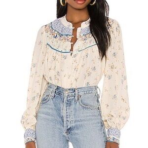 Free People Paloma Printed Blouse in Tea Combo Small
